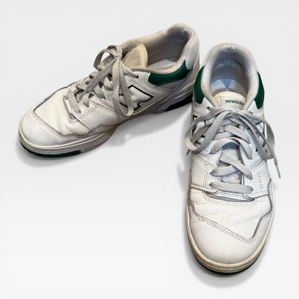 New Balance 550 White and Green Retro Low-Top Sneakers